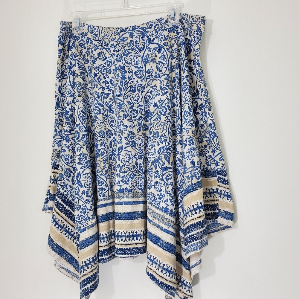 Cato Geisha Design Tan/Blue Skirt, Size Large